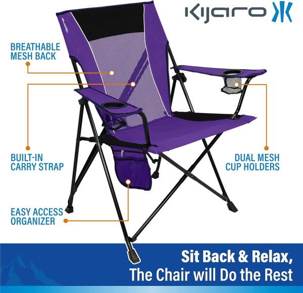 Kijaro Dual Lock Portable Camping Chairs - Enjoy the Outdoors with a Versatile Folding Chair, Sports Chair, Outdoor Chair & Lawn Chair - Dual Lock Feature Locks Position – Kawachi Purple - Image 7